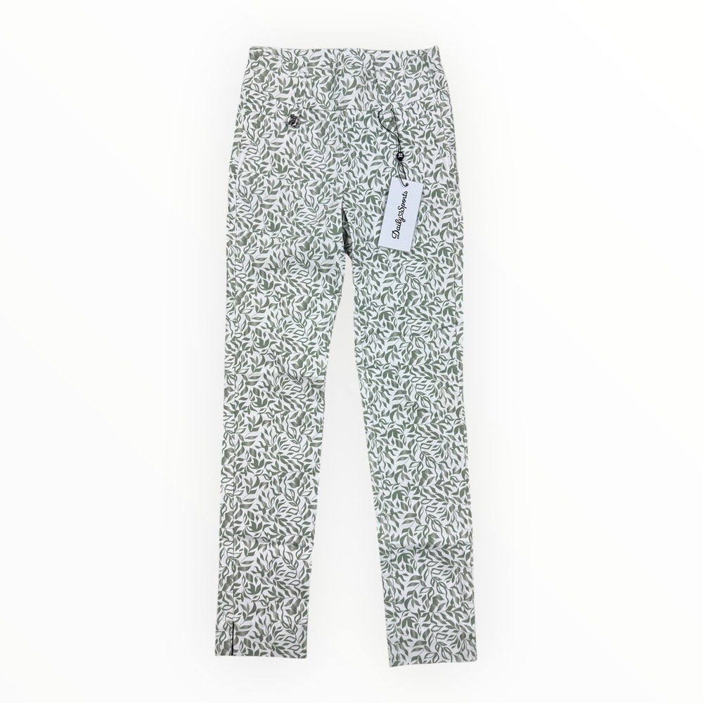 Daily Sports Women's‎ Pants Print Magic 7/8 Stretch Green White Leaf Size 2